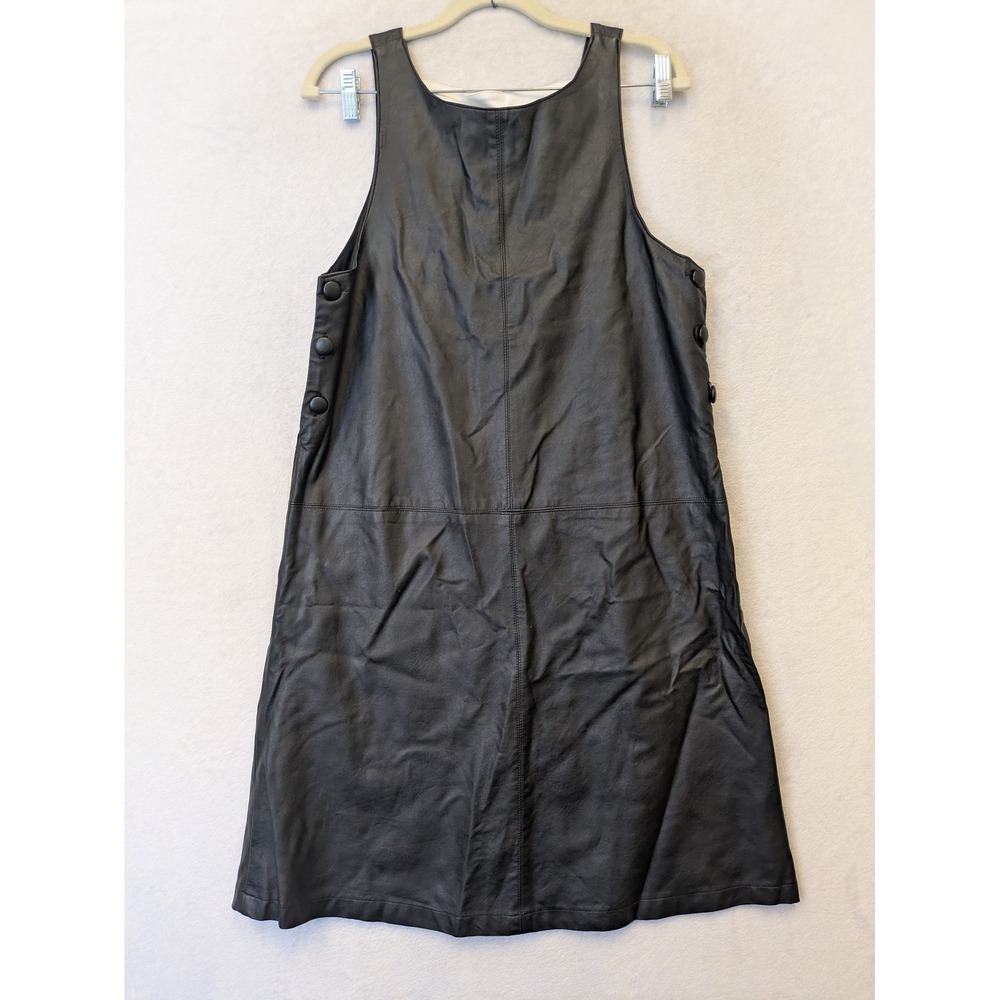 Unclear Canada Black Faux Leather Pinafore Dress Button Detail Size MT‎